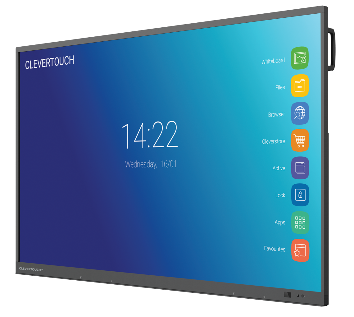 Clevertouch impact plus 55 65 75 86 educatie schermen touchscreen digibord smartboard schuin Home